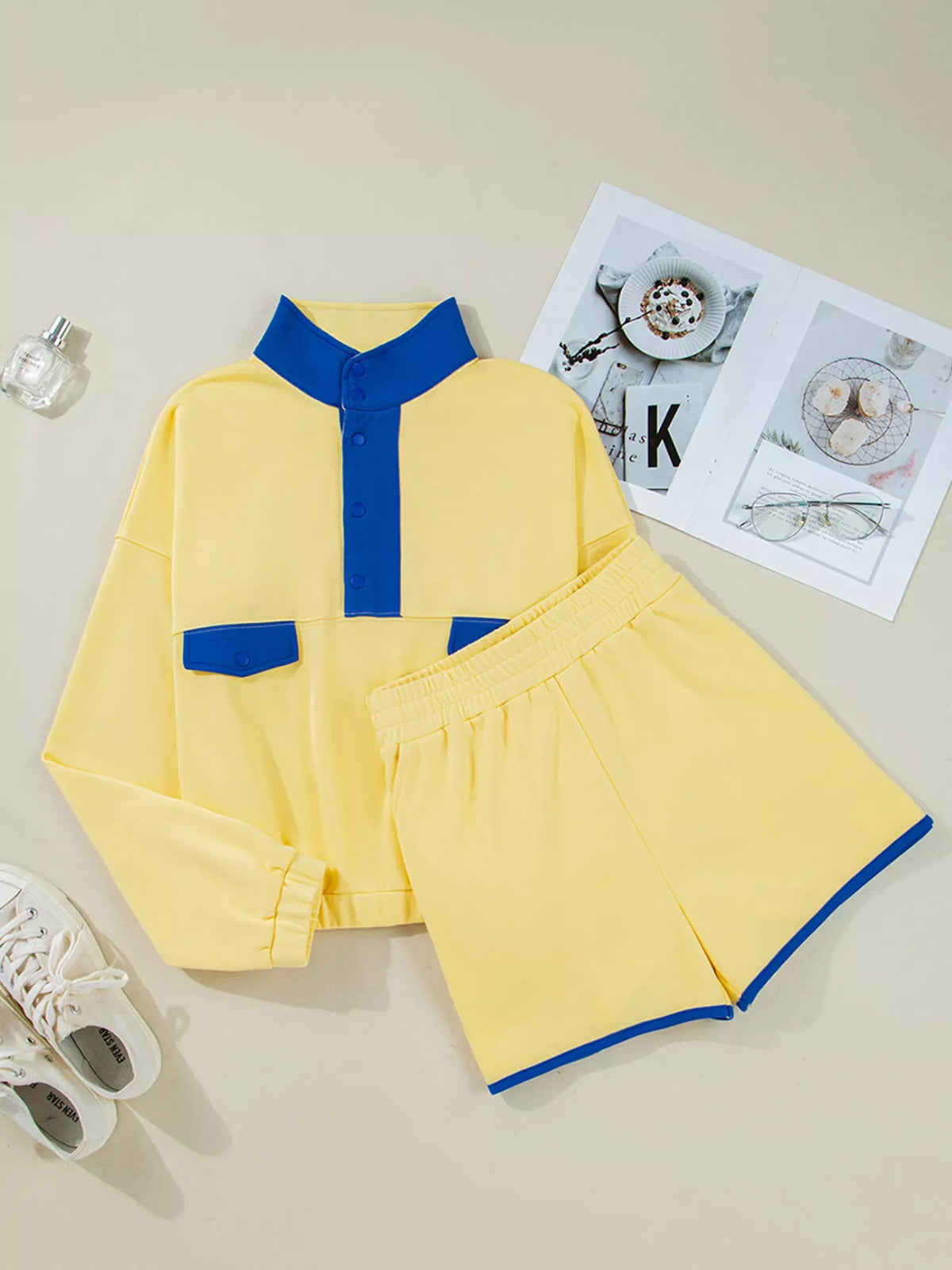 City Pulse Color-Block Top & Shorts Set