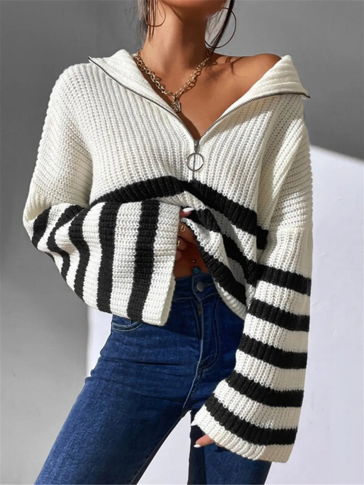 Harbor Stripe Half-Zip Sweater