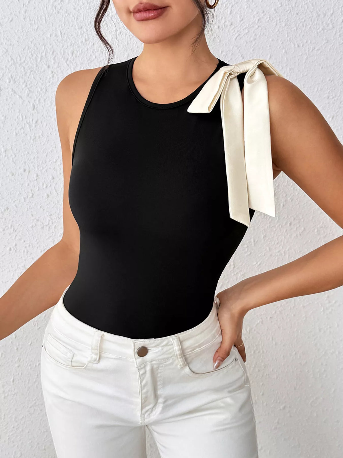 Emme Bow Detail Sleeveless Bodysuit