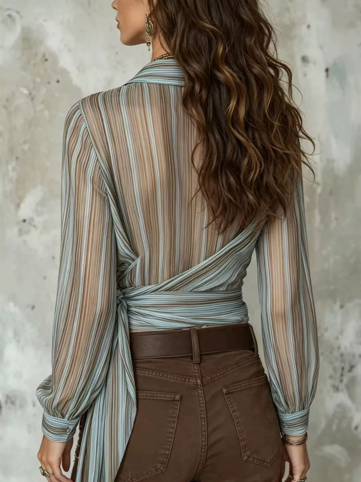 Gallery Girl Striped Wrap Shirt with Tie-Front