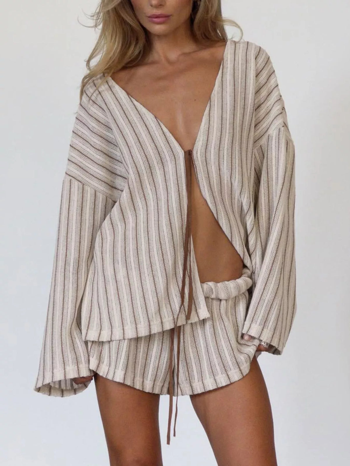 Sunday Muse Striped Tied Top & Shorts Set
