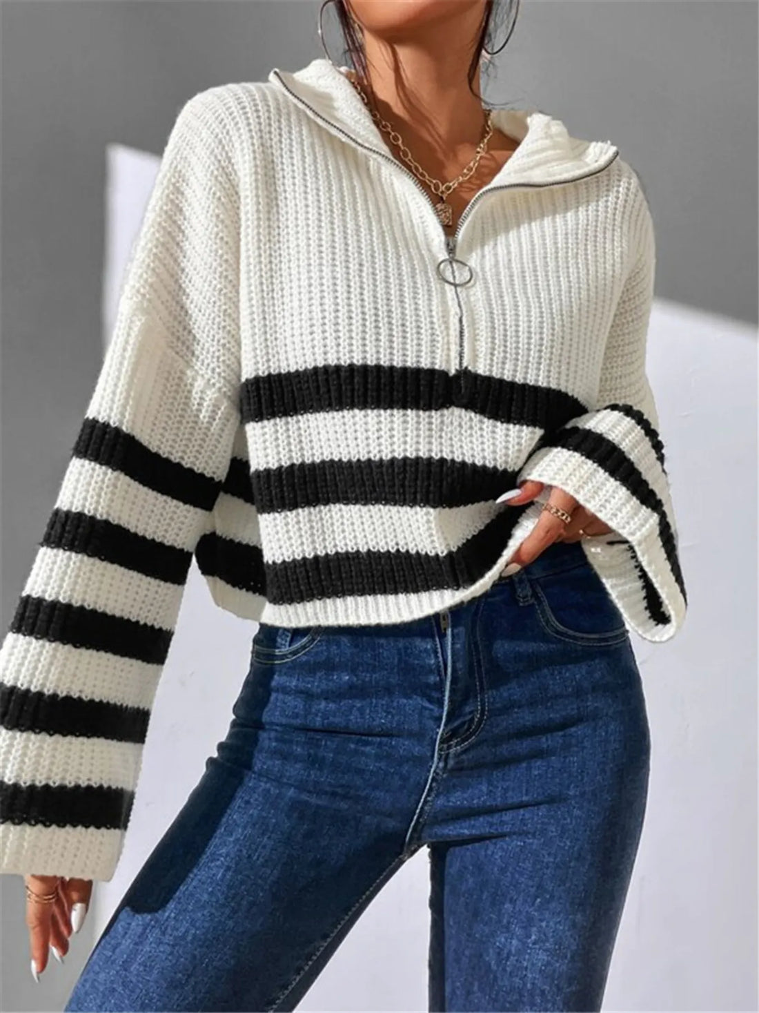 Harbor Stripe Half-Zip Sweater