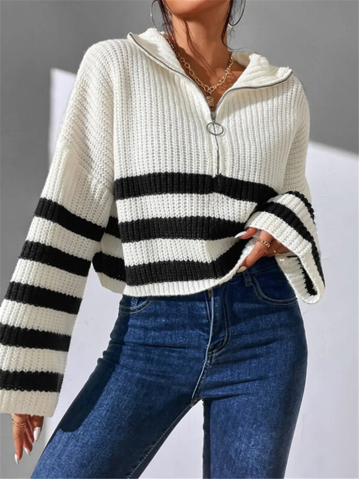 Harbor Stripe Half-Zip Sweater