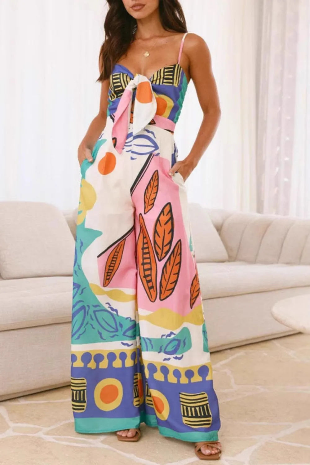 Sunset Print Wide-Leg Cami Jumpsuit
