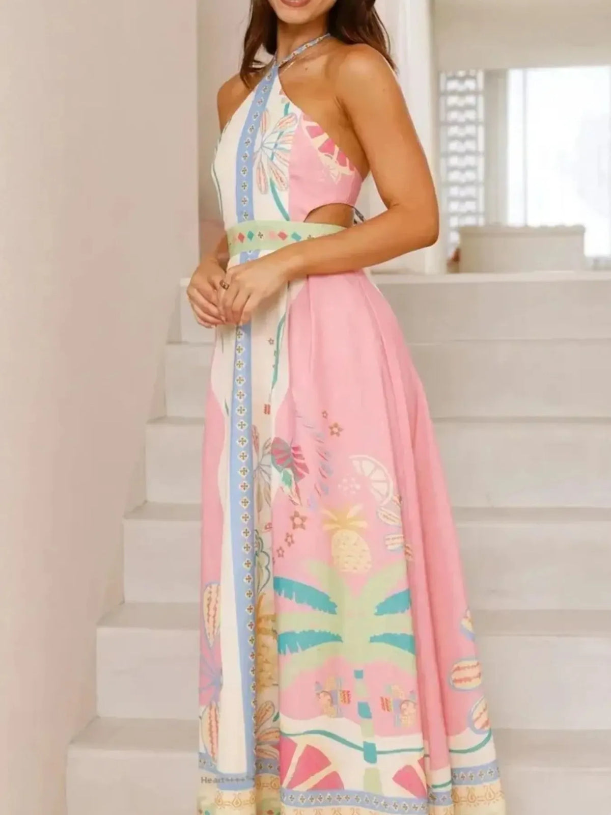 Sunset Muse Printed Halter Maxi Dress