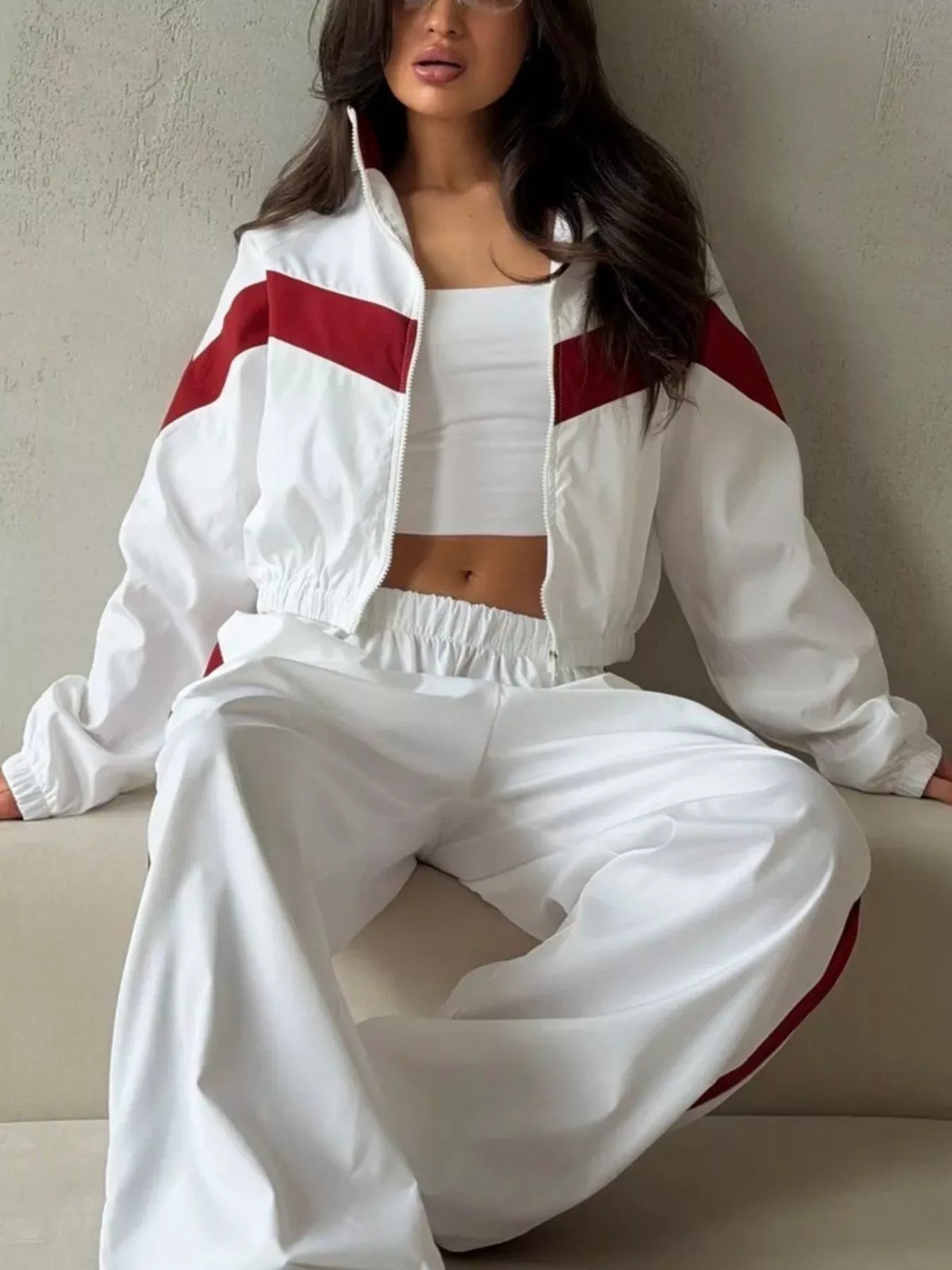 Street Society Color Block Zip Up Top & Pants Set