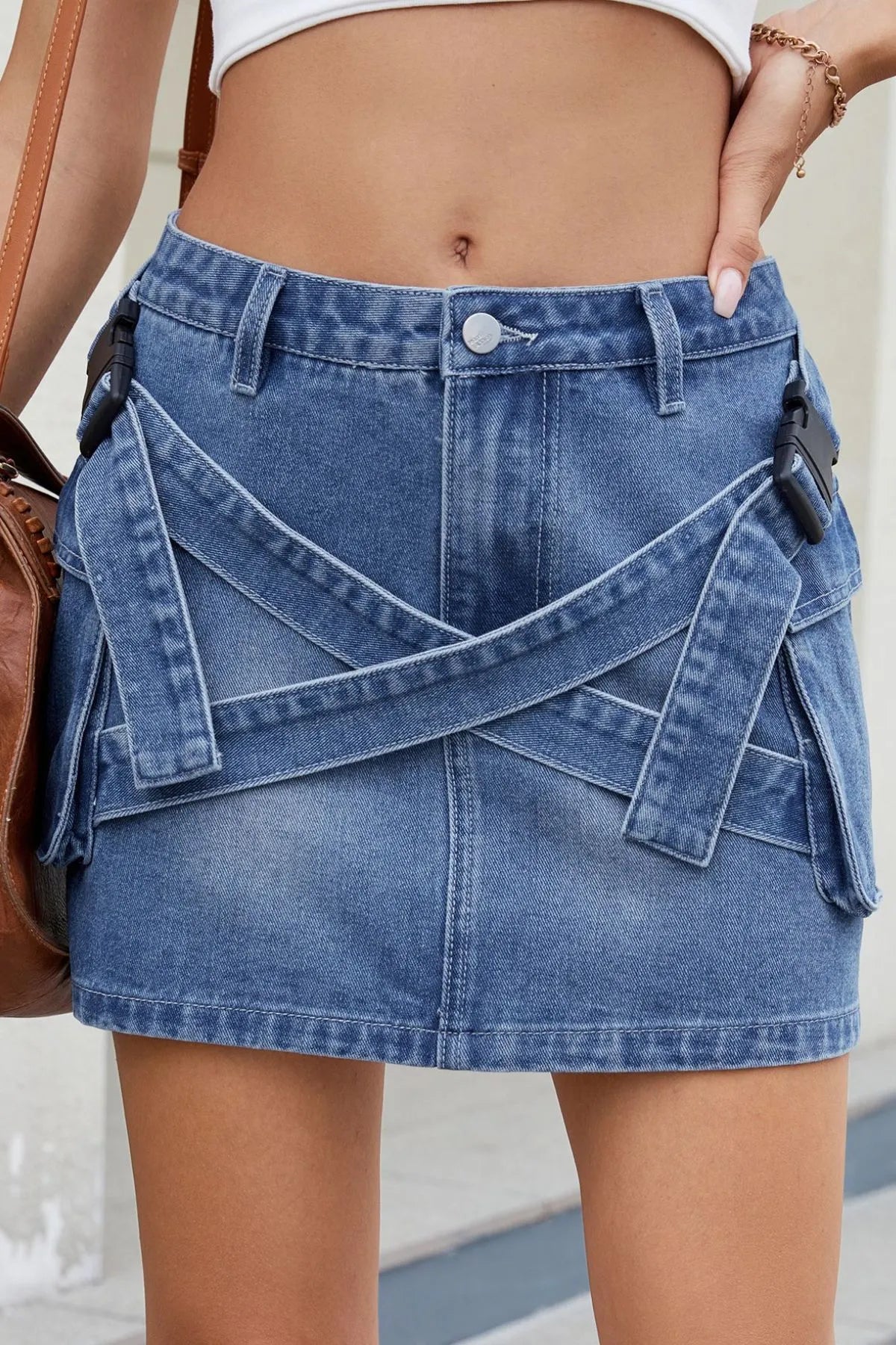 Crossline Edge Denim Mini Skirt