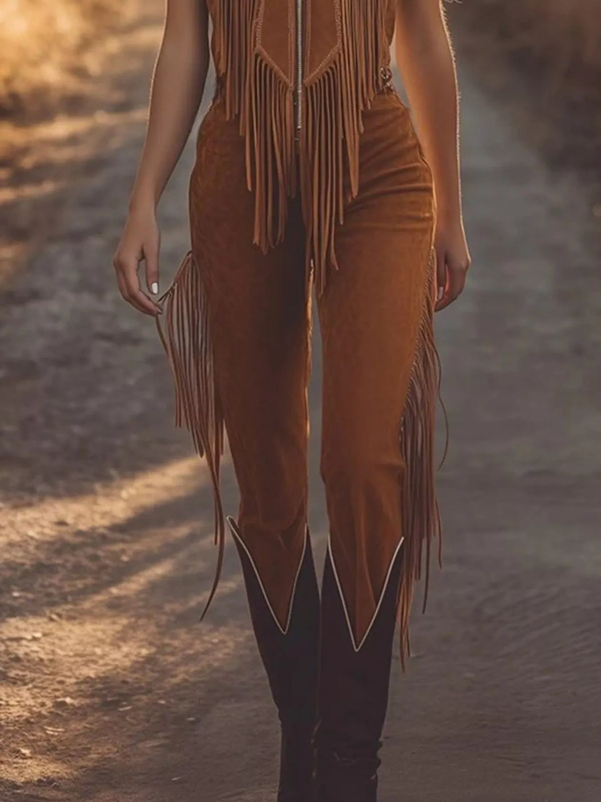 Outlaw Fringe Zip-Front Jumpsuit