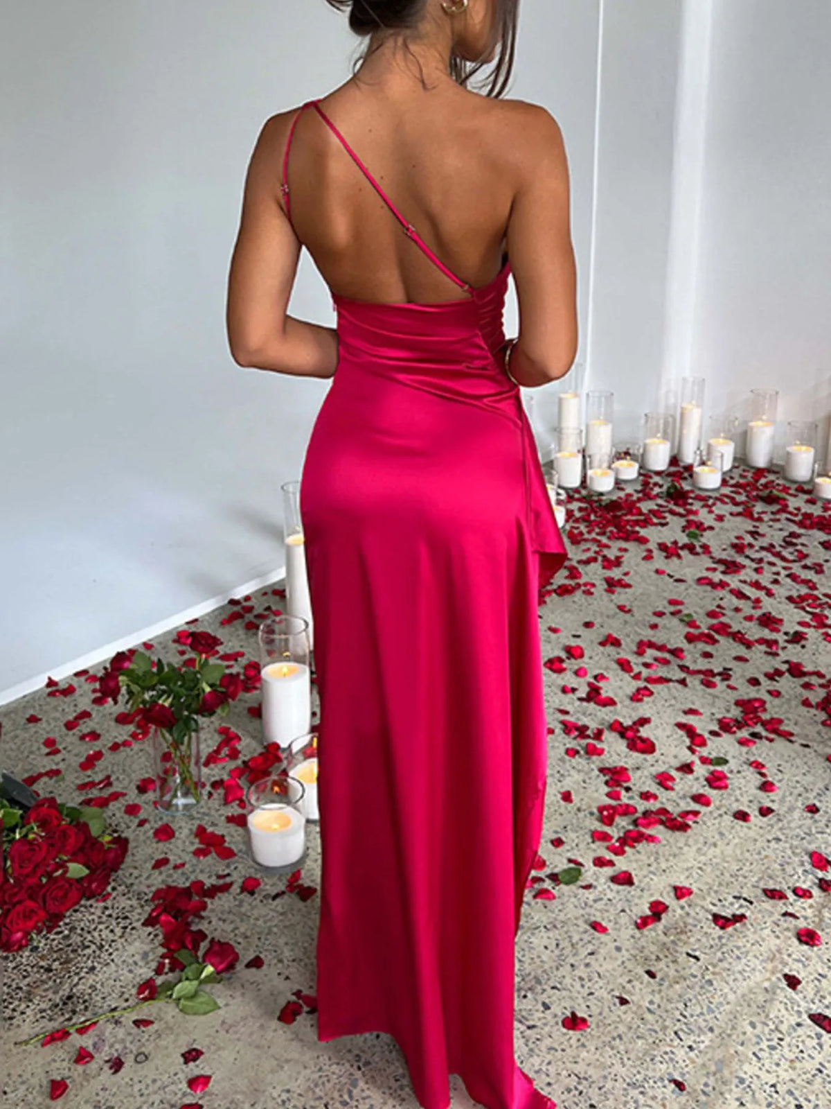 Satin Allure One Shoulder Dress